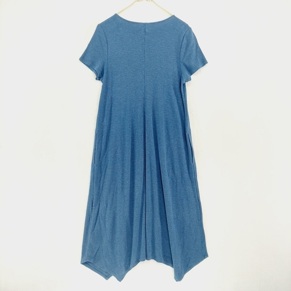 Pure J. Jill Blue Linen Blend Asymmetric Short Sleeve Lagenlook Midi Dress P6148 - Picture 4 of 7